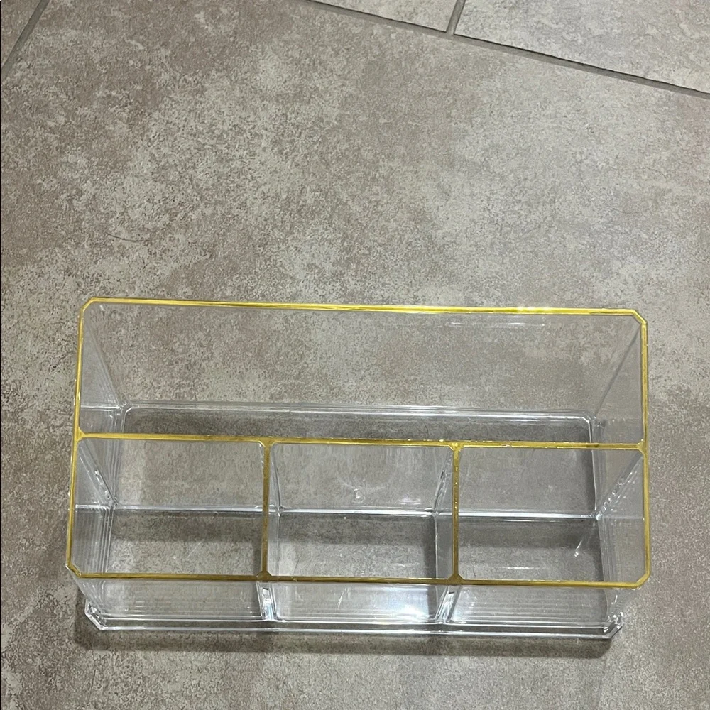 Set of 2 Elegant Clear Makeup Organizer with Gold Accents